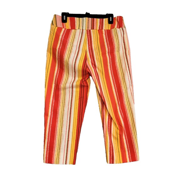 Zac & Rachel Capri Pants Women 12 Petite Red Pink Yellow Striped Stretch Pull On - Picture 2 of 7